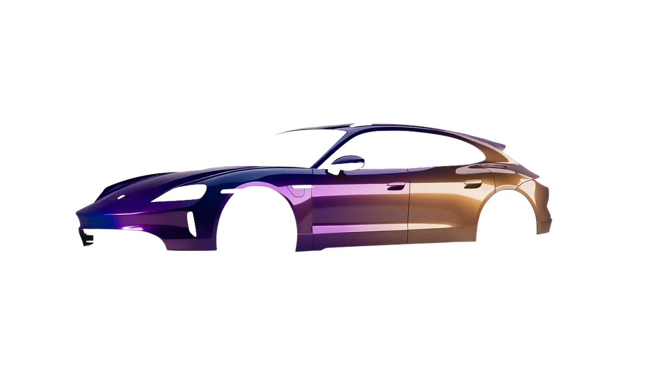 Porsche Taycan 4S Sport Turismo 2022 wrapped in Gloss Flip Deep Space (3M GP278), front three-quarter view
