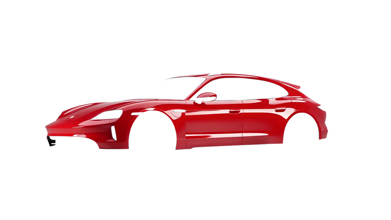 Porsche Taycan 4S Sport Turismo 2022 wrapped in Hot Rod Red (3M G13), front three-quarter view