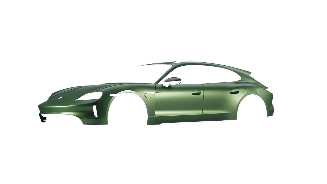 Porsche Taycan 4S Sport Turismo 2022 wrapped in Apple Green (Avery Dennison SW900-745-M), front three-quarter view