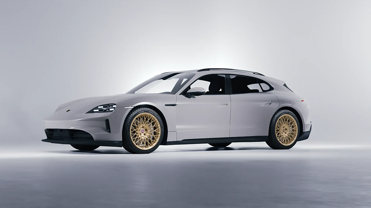 Porsche Taycan 4S Sport Turismo 2022 on HRE Performance Wheels 501M forged wheels, front three-quarter view