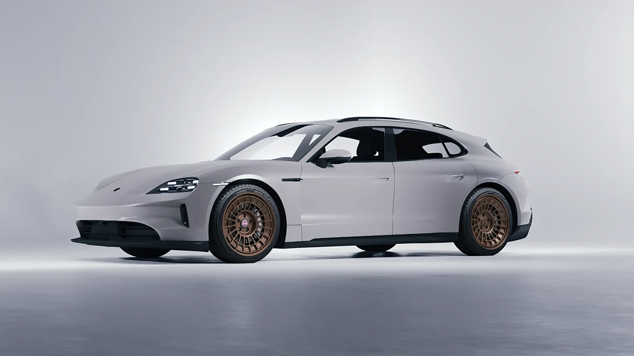 Porsche Taycan 4S Sport Turismo 2022 on HRE Performance Wheels 515-GTM forged wheels, front three-quarter view