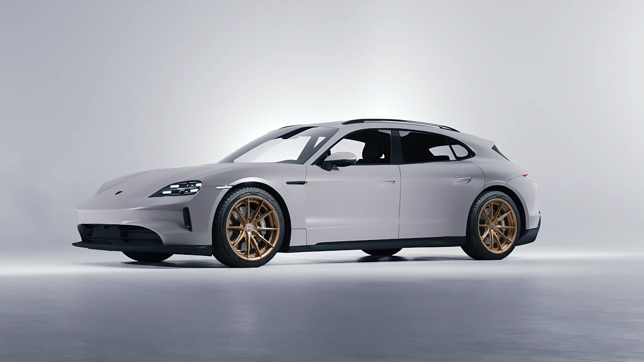 Porsche Taycan 4S Sport Turismo 2022 on HRE Performance Wheels S104SC forged wheels, front three-quarter view