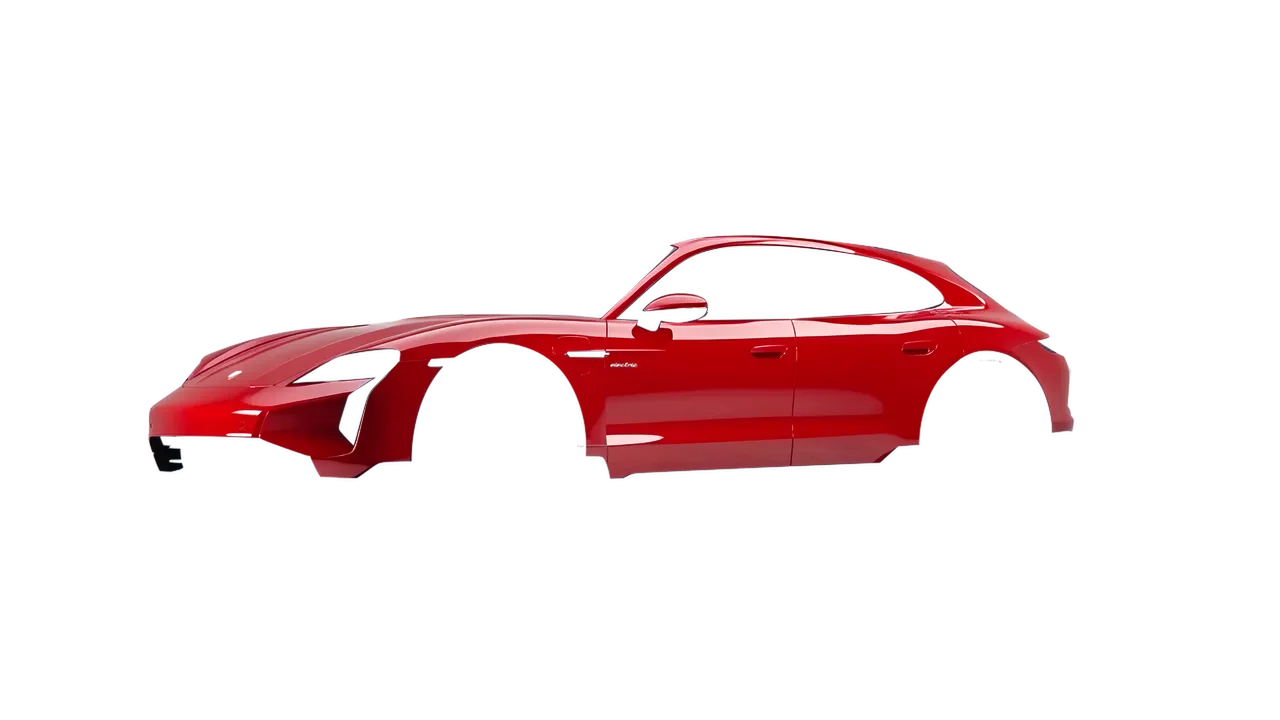 Porsche Taycan Turbo Cross Turismo 2021 wrapped in Hot Rod Red (3M G13), front three-quarter view