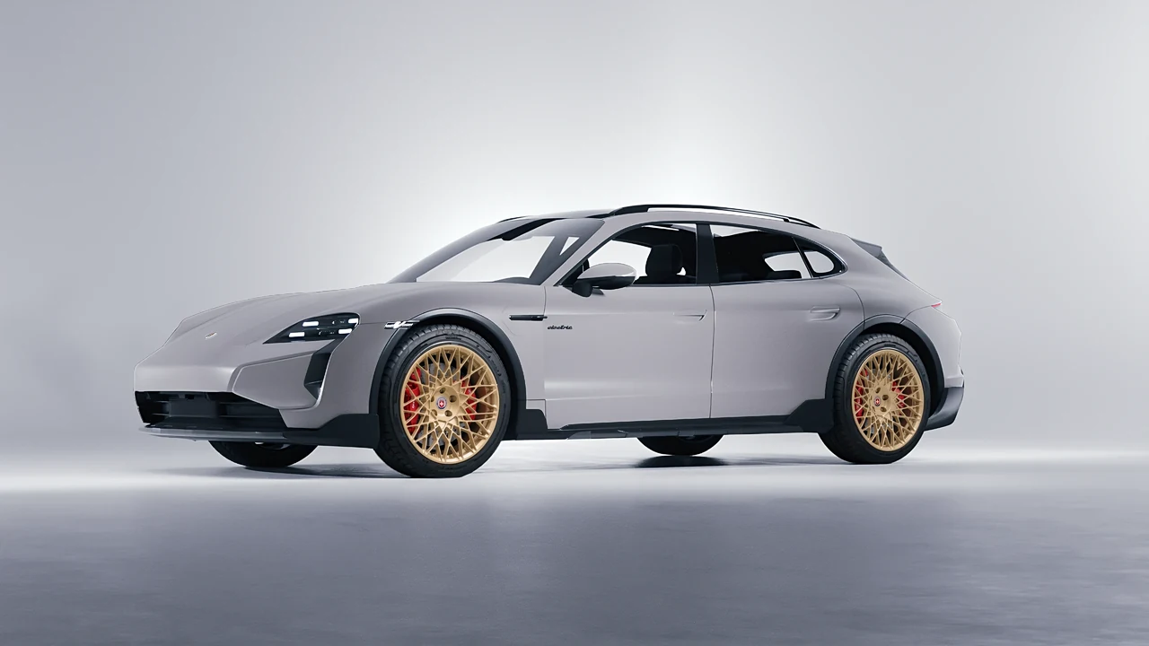 Porsche Taycan Turbo Cross Turismo 2021 on HRE Performance Wheels 501M forged wheels, front three-quarter view