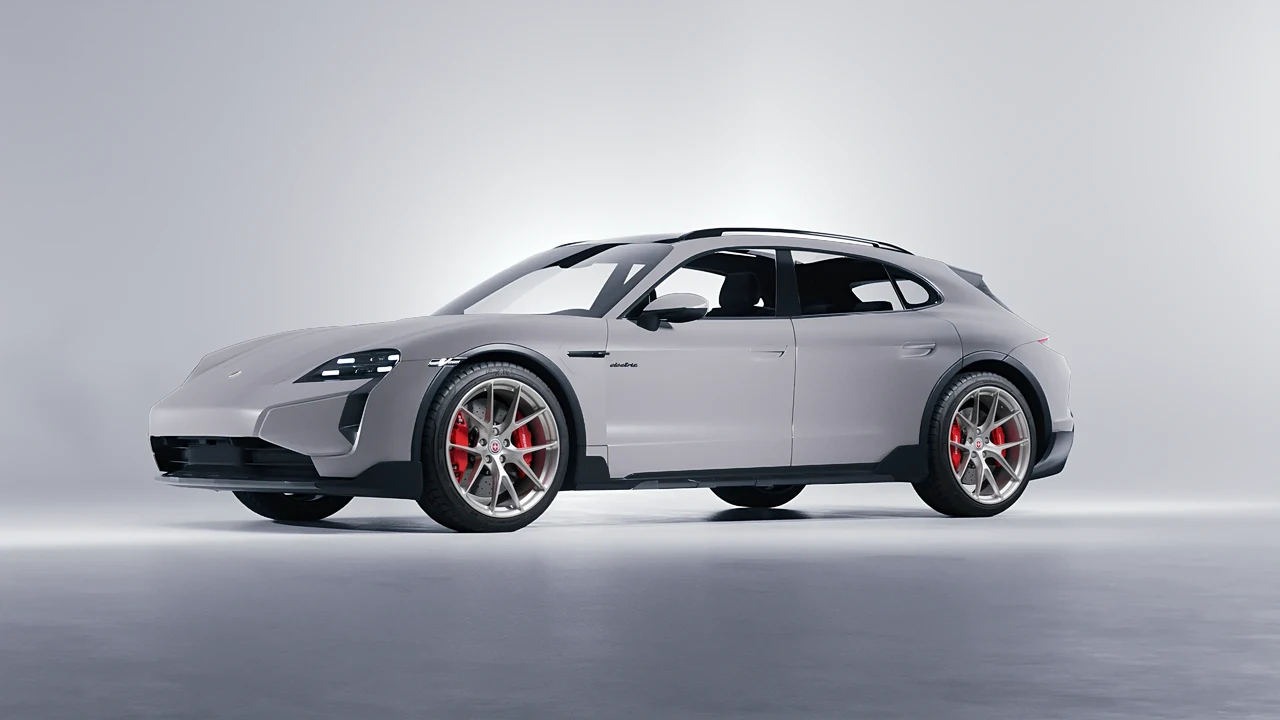 Porsche Taycan Turbo Cross Turismo 2021 on HRE Performance Wheels P101 forged wheels, front three-quarter view
