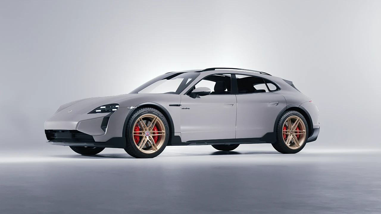 Porsche Taycan Turbo Cross Turismo 2021 on HRE Performance Wheels P106 forged wheels, front three-quarter view