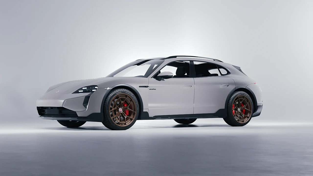 Porsche Taycan Turbo Cross Turismo 2021 on HRE Performance Wheels P301 forged wheels, front three-quarter view