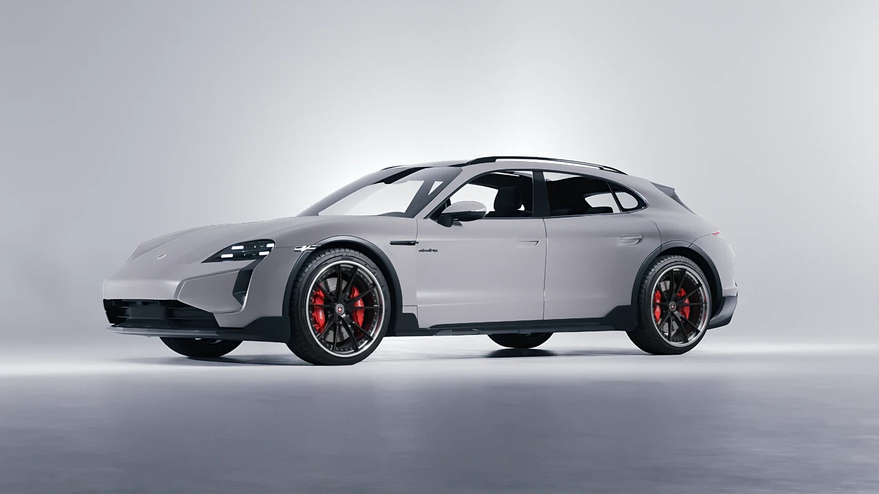 Porsche Taycan Turbo Cross Turismo 2021 on HRE Performance Wheels S104 forged wheels, front three-quarter view