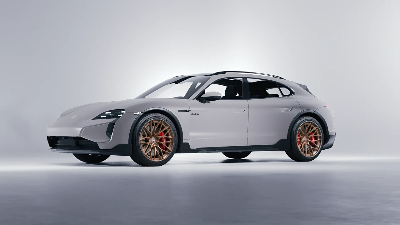 Porsche Taycan Turbo Cross Turismo 2021 on HRE Performance Wheels S200H forged wheels, front three-quarter view
