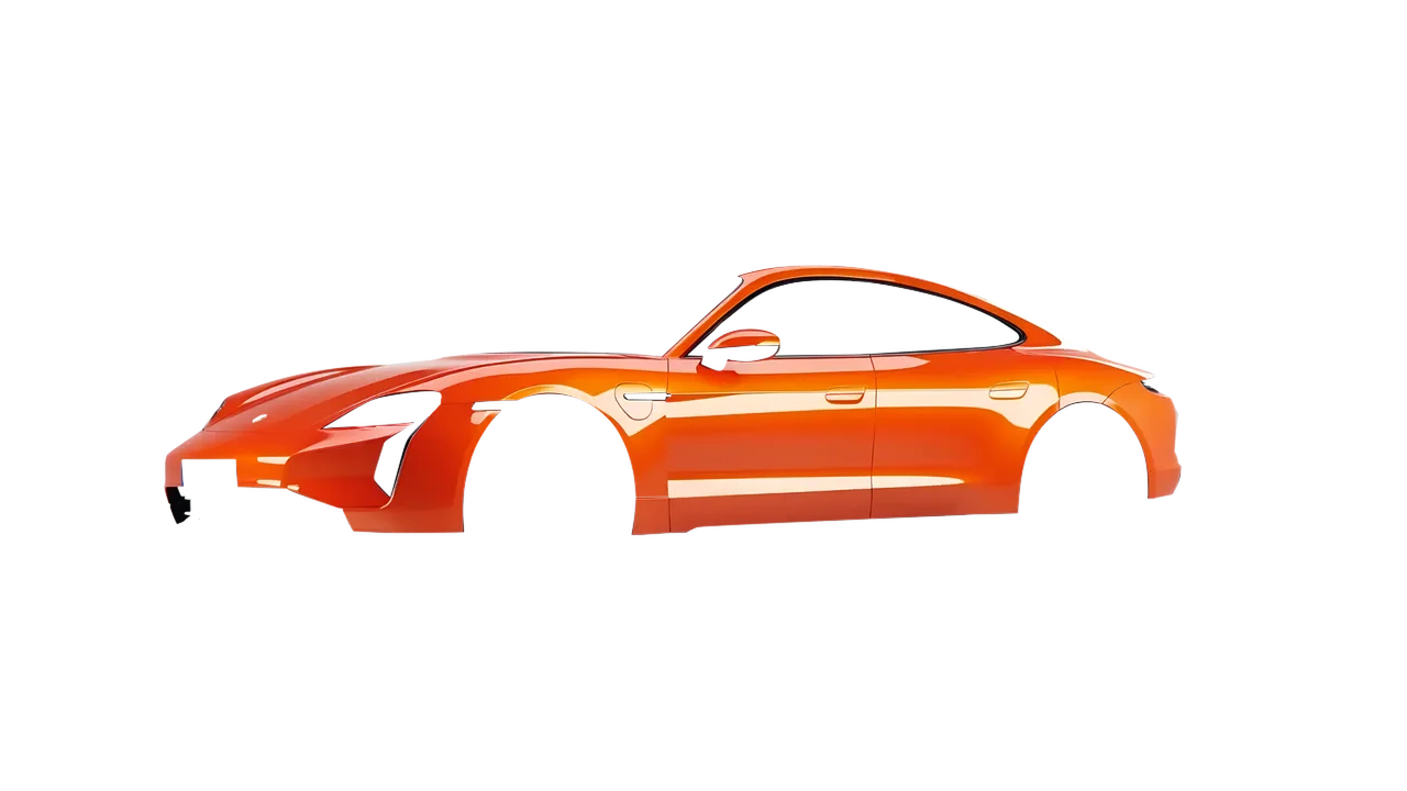 Porsche Taycan Turbo S 2024 wrapped in Fiery Orange (3M G364), front three-quarter view