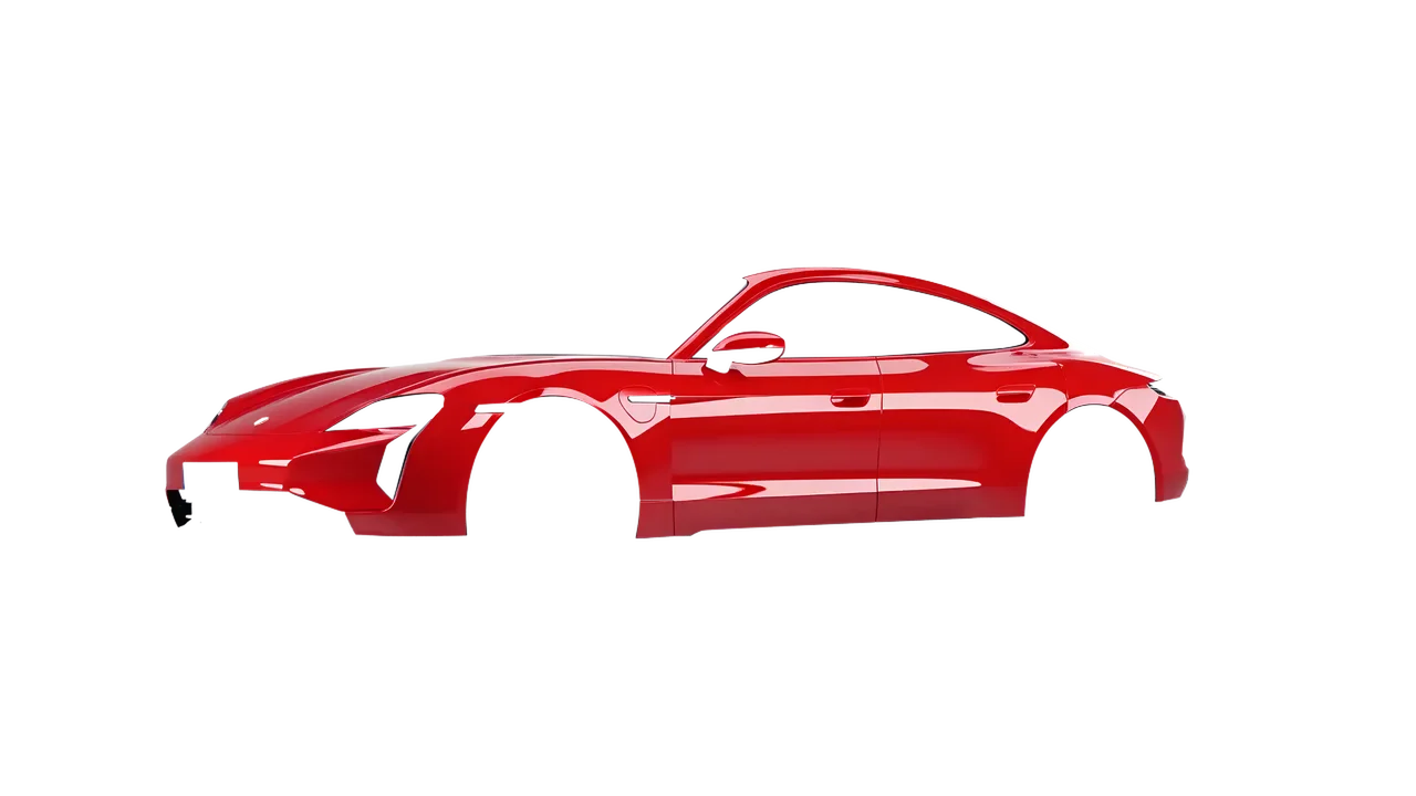Porsche Taycan Turbo S 2024 wrapped in Hot Rod Red (3M G13), front three-quarter view
