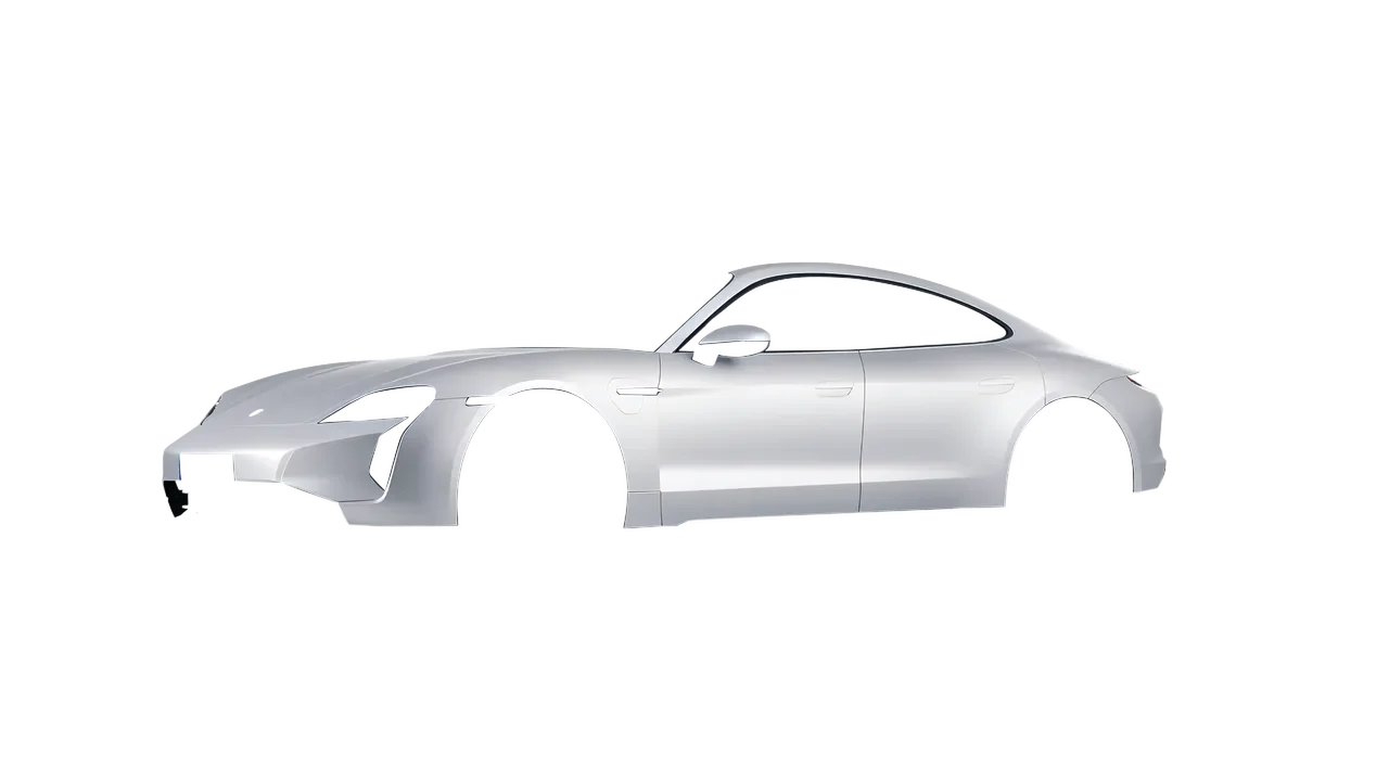 Porsche Taycan Turbo S 2024 wrapped in Matte Silver (3M M21), front three-quarter view