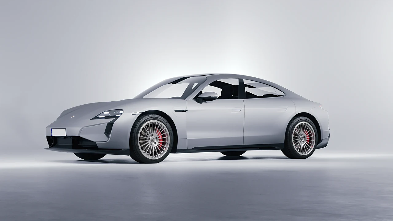 Porsche Taycan Turbo S 2024 on HRE Performance Wheels 309M forged wheels, front three-quarter view