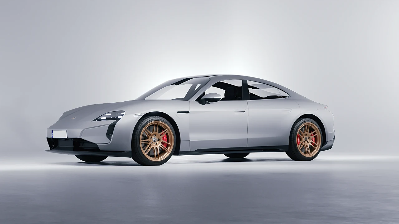 Porsche Taycan Turbo S 2024 on HRE Performance Wheels 312-GTS forged wheels, front three-quarter view