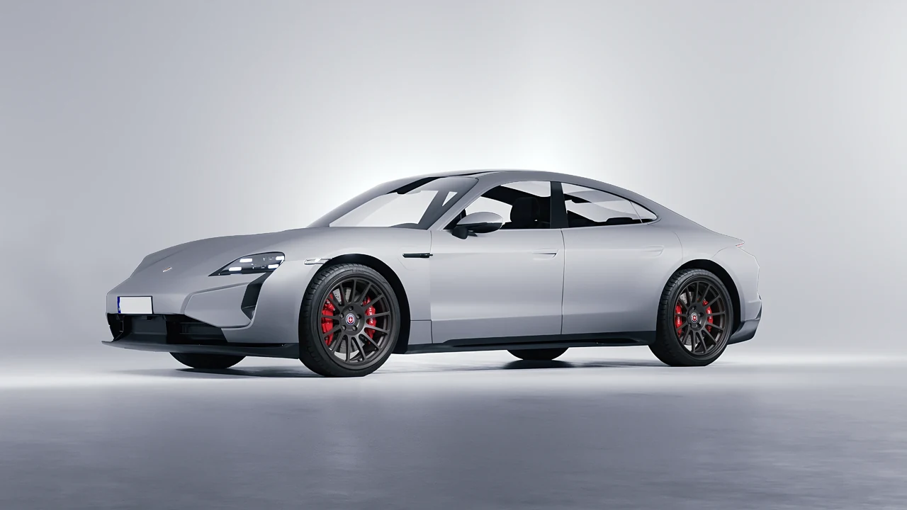 Porsche Taycan Turbo S 2024 on HRE Performance Wheels 313-GT forged wheels, front three-quarter view