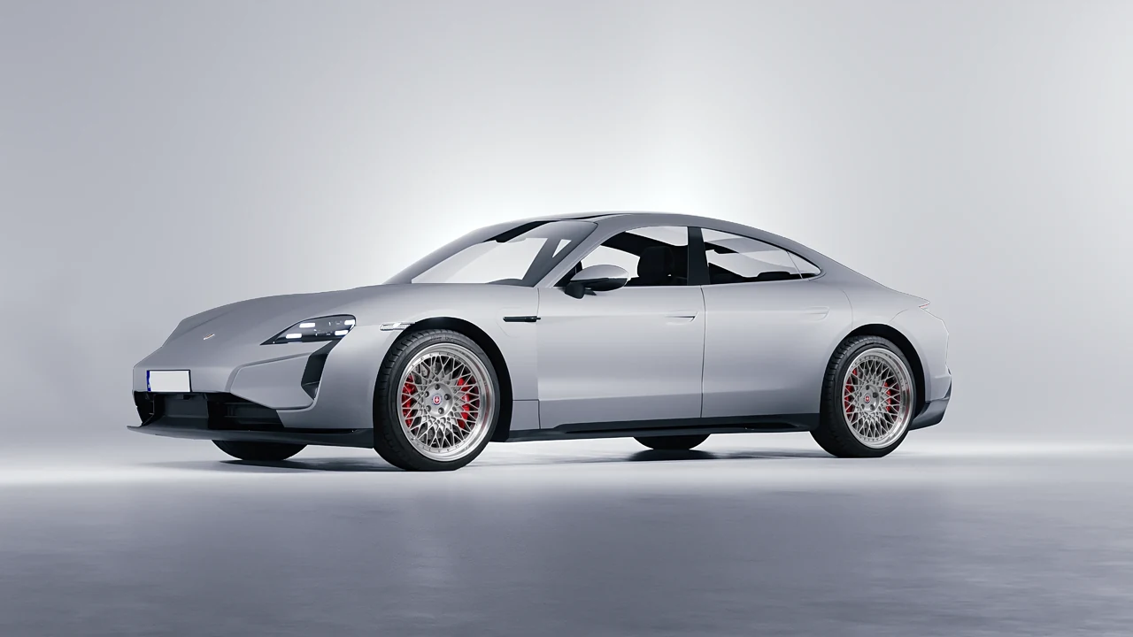 Porsche Taycan Turbo S 2024 on HRE Performance Wheels 501 forged wheels, front three-quarter view