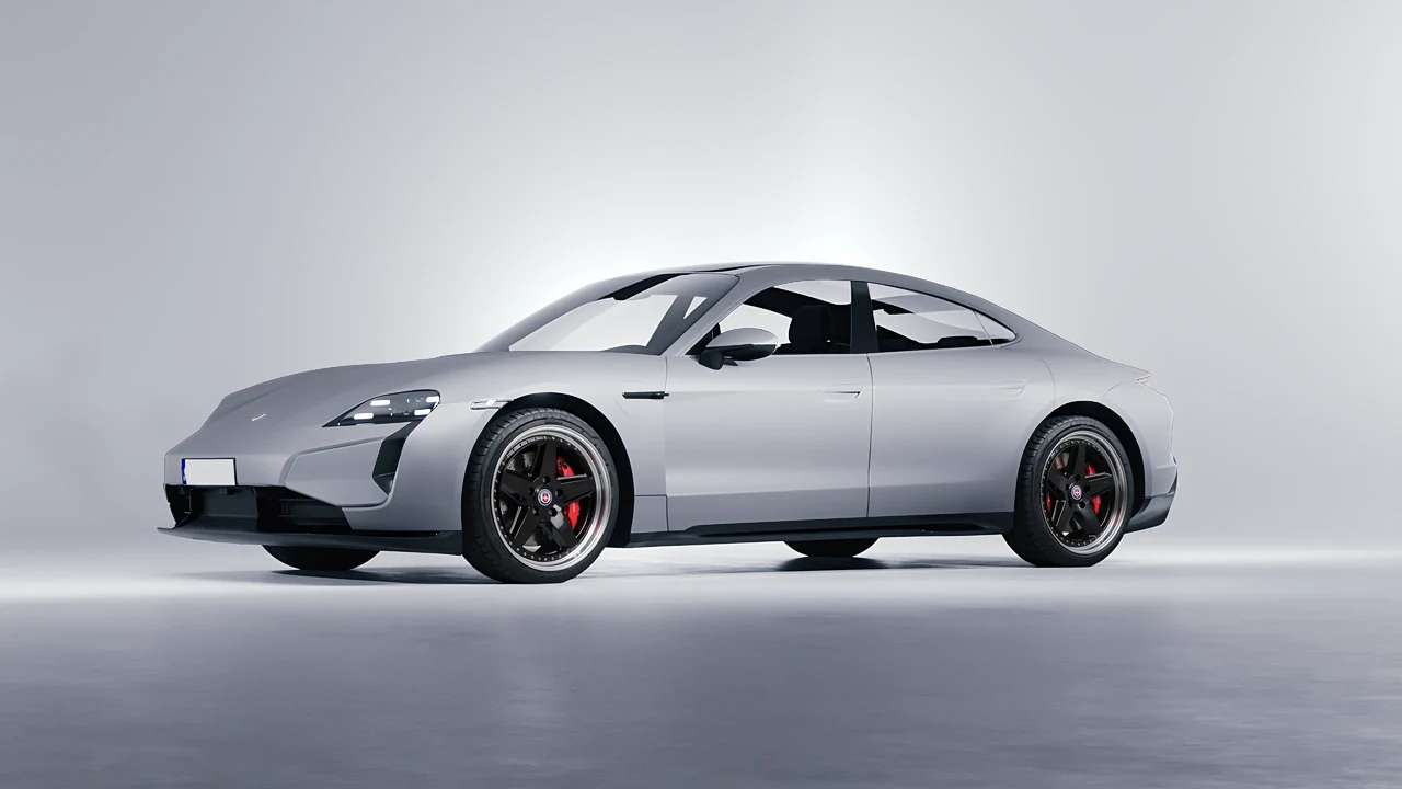 Porsche Taycan Turbo S 2024 on HRE Performance Wheels 517 forged wheels, front three-quarter view