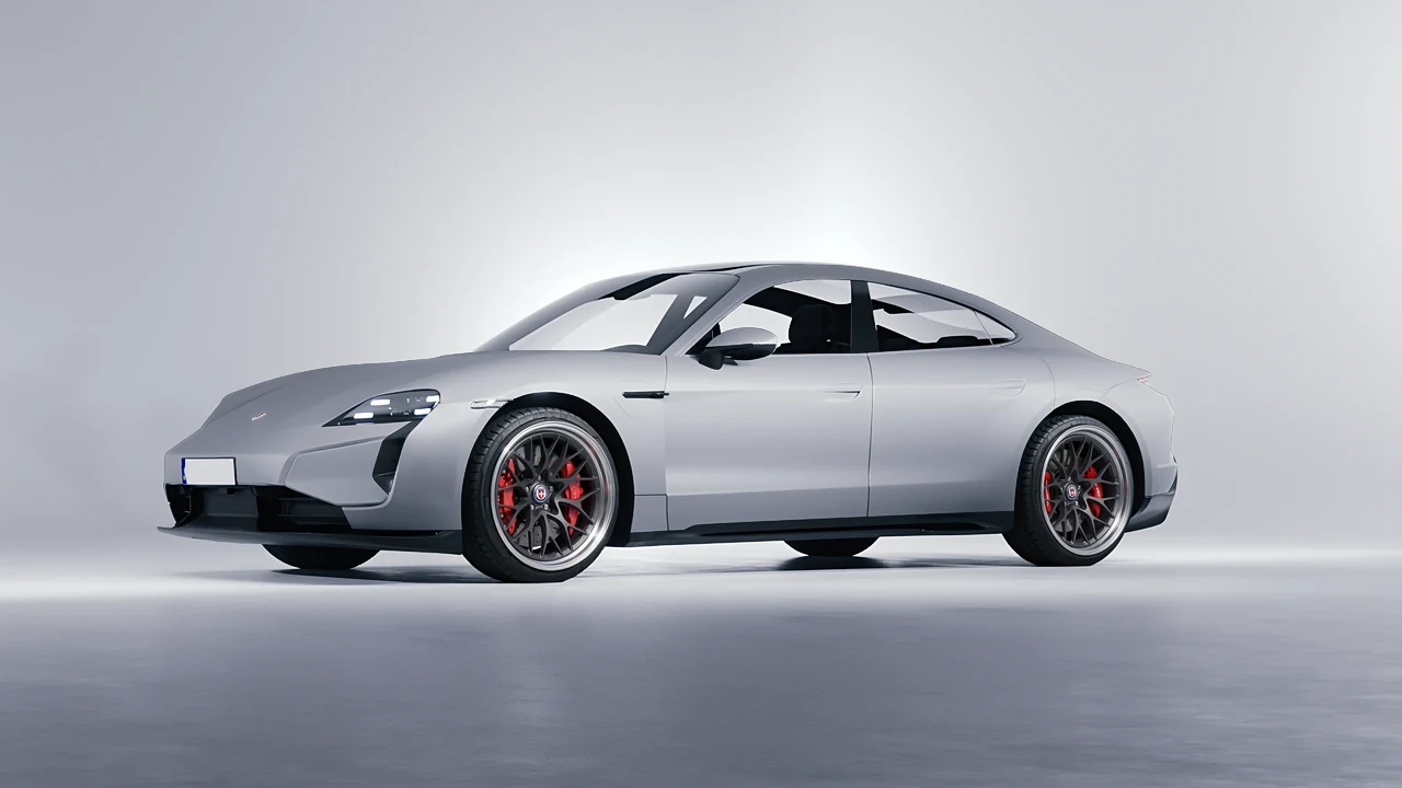 Porsche Taycan Turbo S 2024 on HRE Performance Wheels 520 forged wheels, front three-quarter view