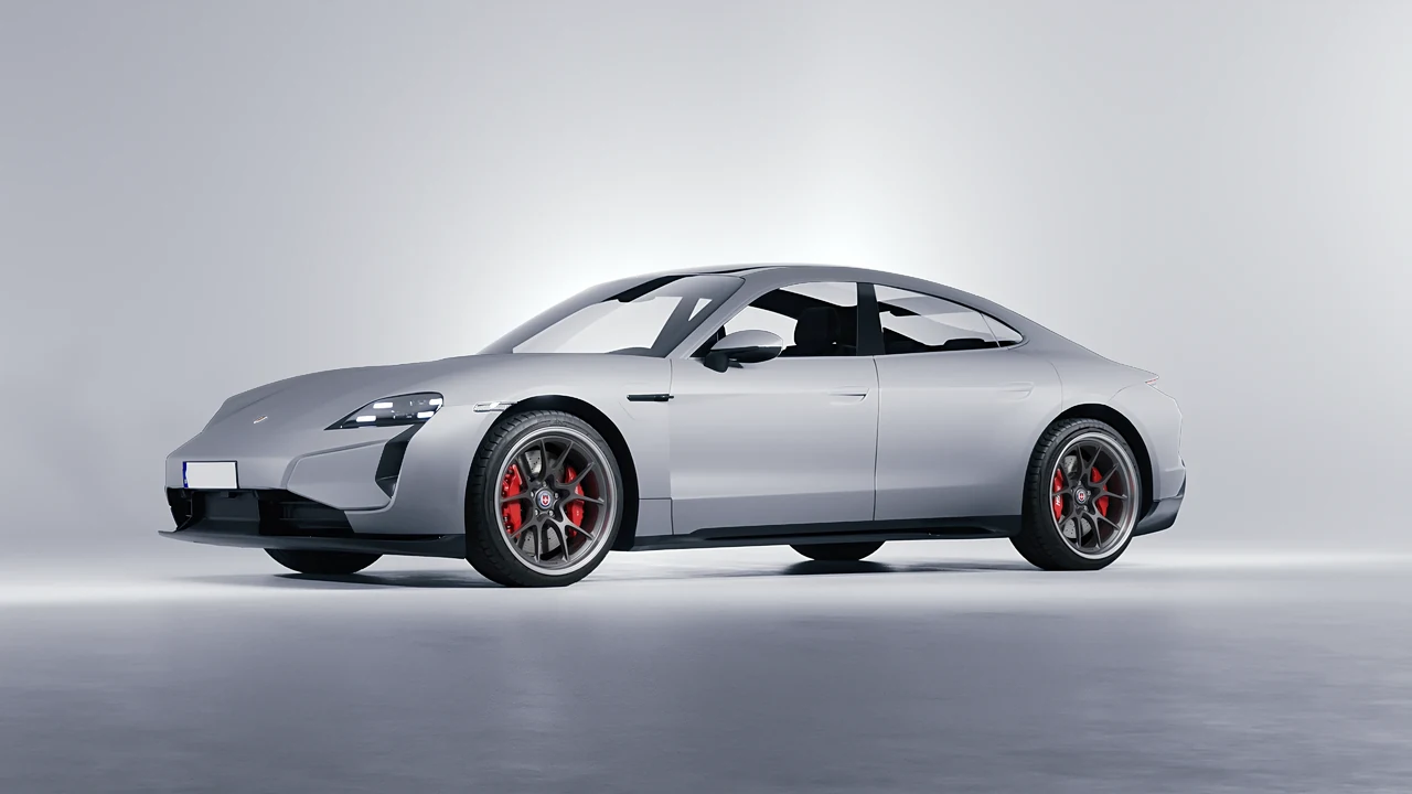 Porsche Taycan Turbo S 2024 on HRE Performance Wheels 521 forged wheels, front three-quarter view