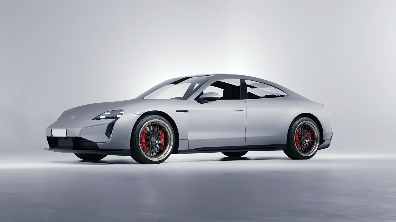 Porsche Taycan Turbo S 2024 on HRE Performance Wheels 540 forged wheels, front three-quarter view