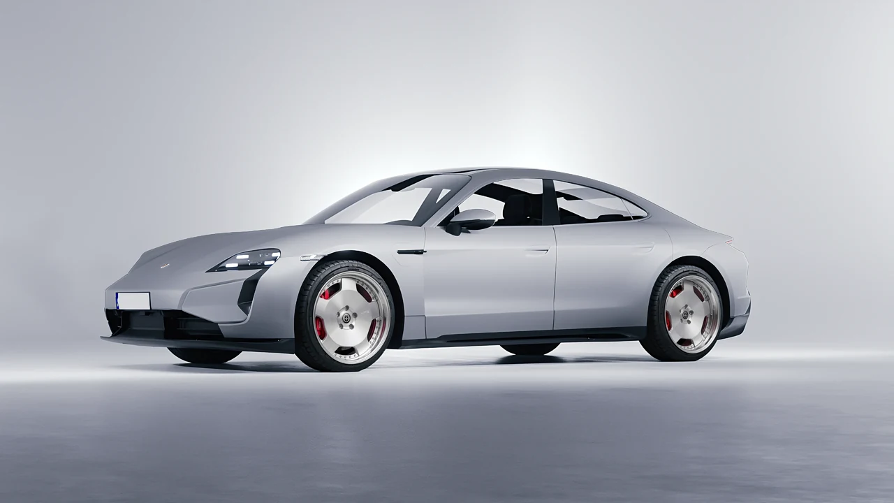 Porsche Taycan Turbo S 2024 on HRE Performance Wheels 544 forged wheels, front three-quarter view