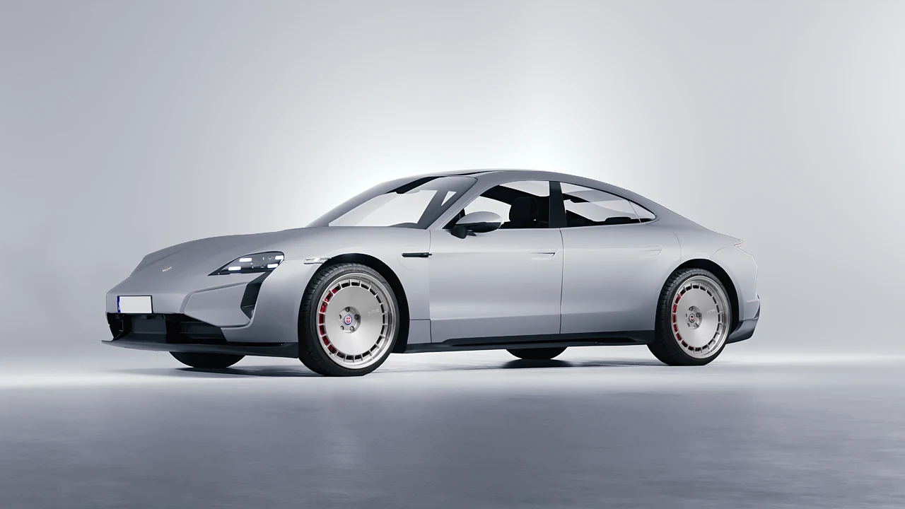 Porsche Taycan Turbo S 2024 on HRE Performance Wheels 935 forged wheels, front three-quarter view