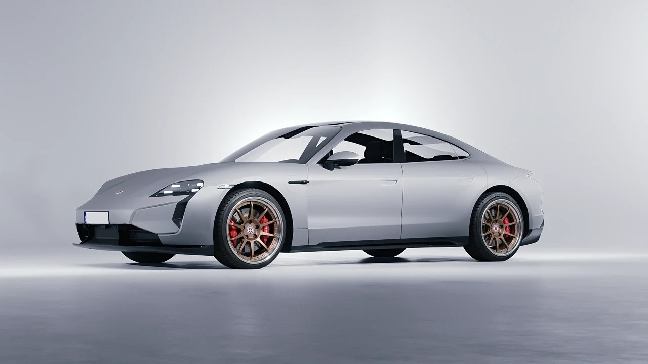 Porsche Taycan Turbo S 2024 on HRE Performance Wheels C103 forged wheels, front three-quarter view