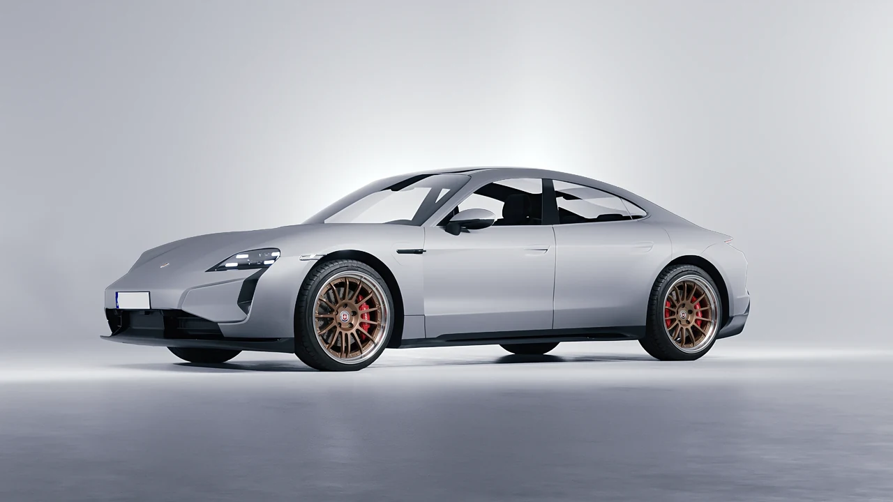 Porsche Taycan Turbo S 2024 on HRE Performance Wheels C109 forged wheels, front three-quarter view