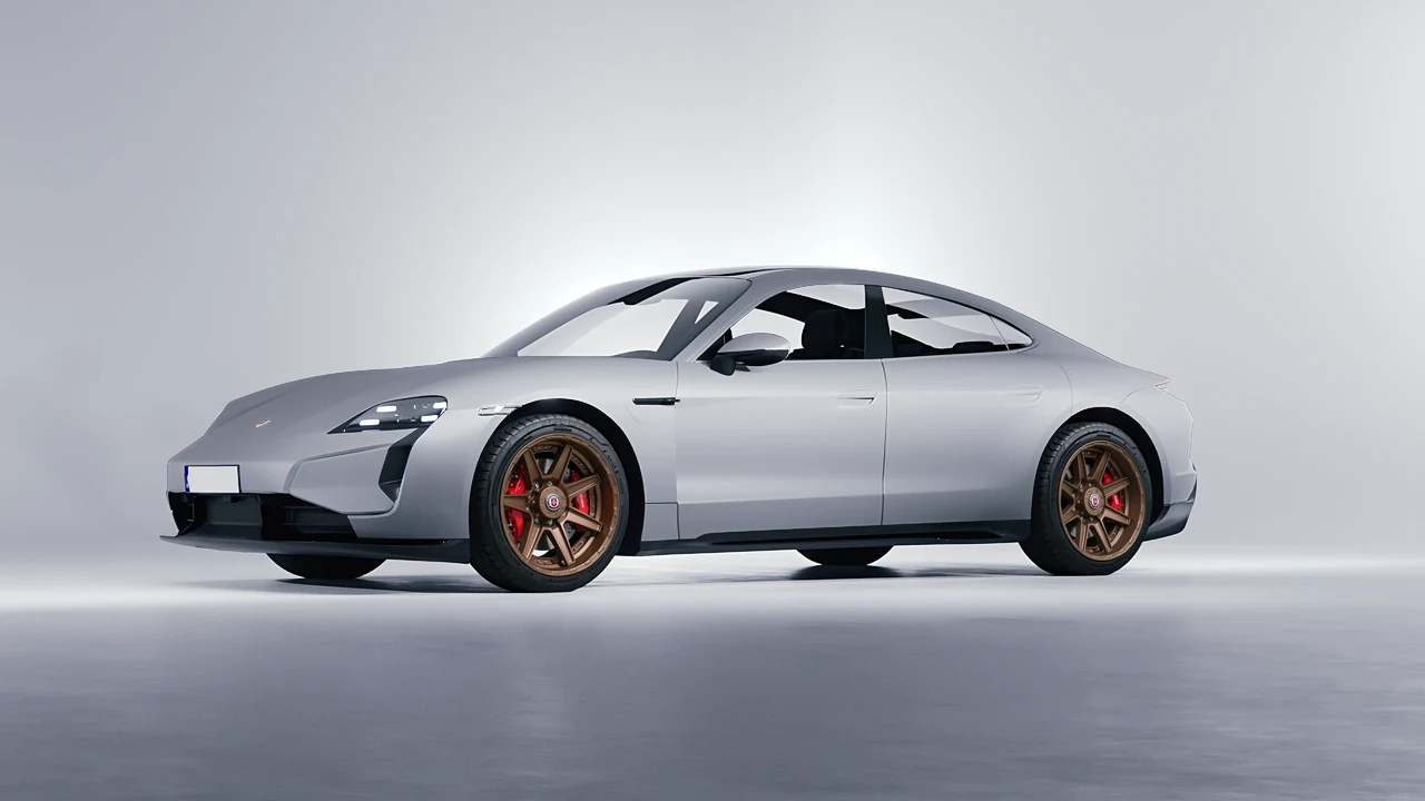 Porsche Taycan Turbo S 2024 on HRE Performance Wheels HD188 forged wheels, front three-quarter view
