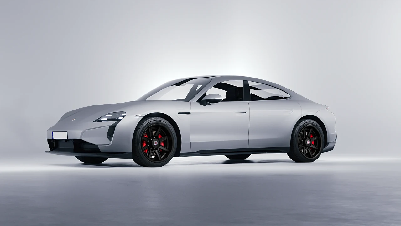 Porsche Taycan Turbo S 2024 on HRE Performance Wheels HD188H forged wheels, front three-quarter view
