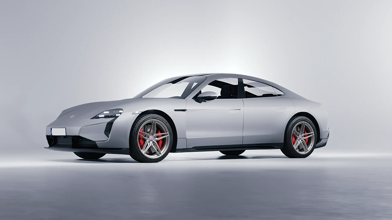 Porsche Taycan Turbo S 2024 on HRE Performance Wheels P107SC forged wheels, front three-quarter view