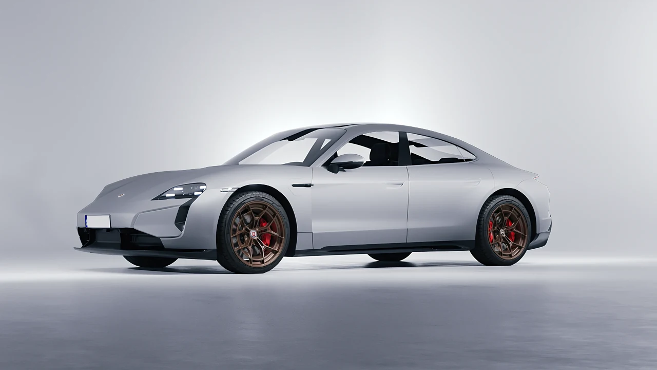 Porsche Taycan Turbo S 2024 on HRE Performance Wheels P301 forged wheels, front three-quarter view