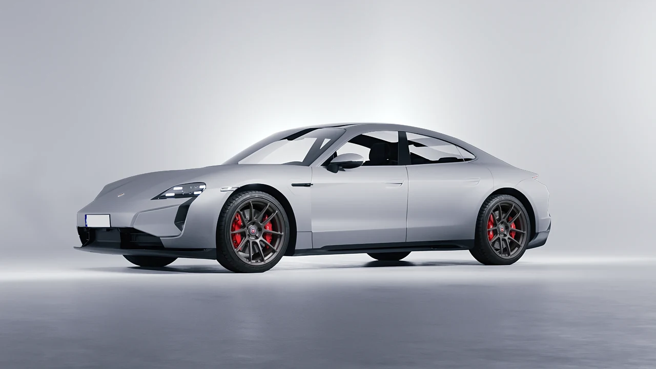 Porsche Taycan Turbo S 2024 on HRE Performance Wheels RC104 forged wheels, front three-quarter view