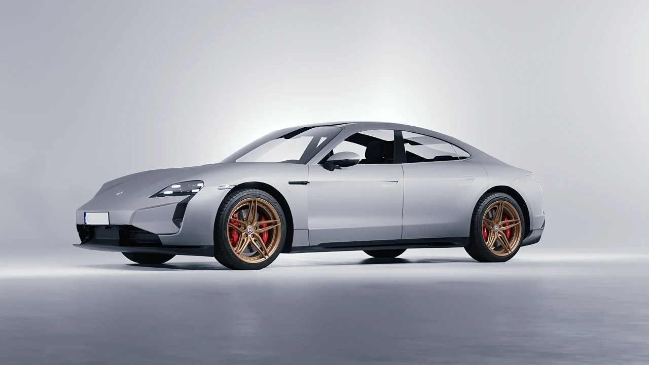 Porsche Taycan Turbo S 2024 on HRE Performance Wheels S107SC forged wheels, front three-quarter view