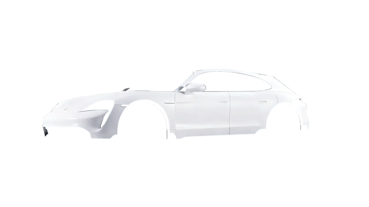Porsche Taycan Turbo S Cross Turismo 2021 wrapped in Carbon Fiber White (Avery Dennison SW900-115-X), front three-quarter view