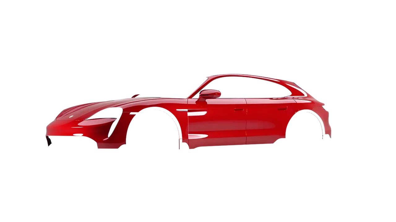Porsche Taycan Turbo S Cross Turismo 2021 wrapped in Hot Rod Red (3M G13), front three-quarter view