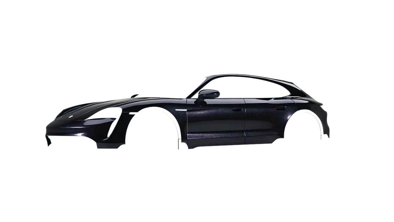 Porsche Taycan Turbo S Cross Turismo 2021 wrapped in Mystery Black (Avery Dennison SW900-184-M), front three-quarter view