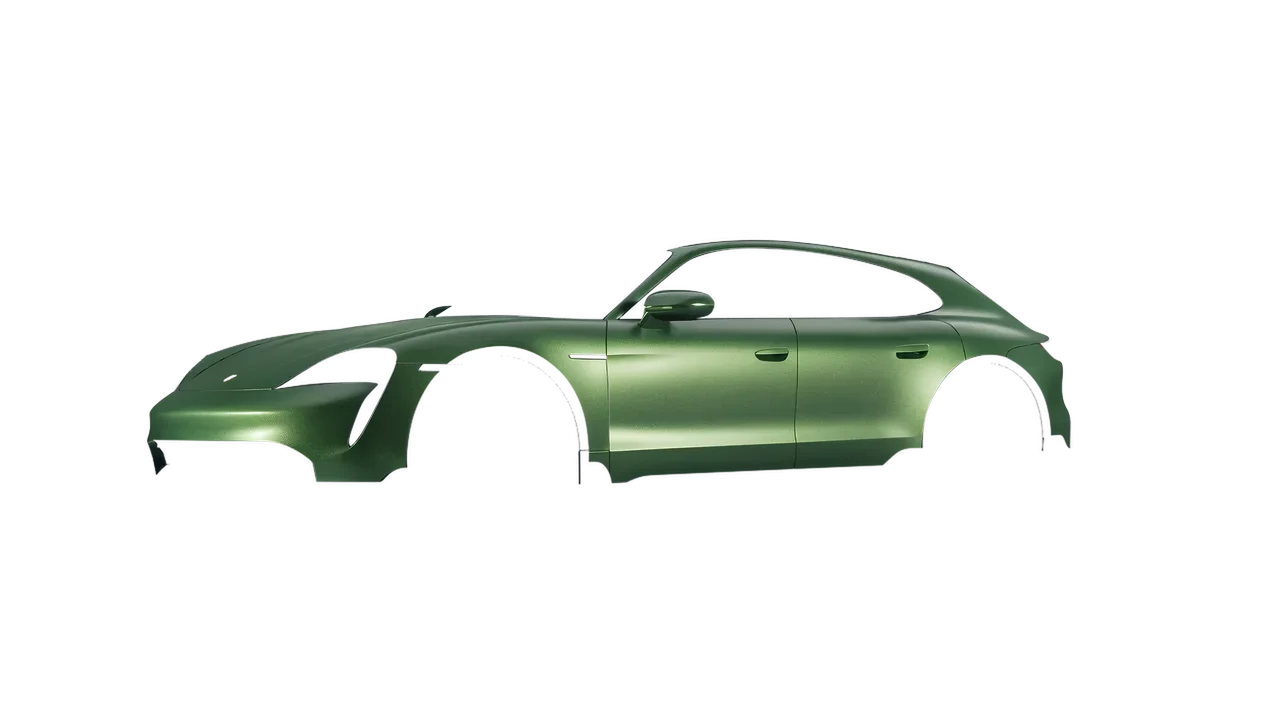 Porsche Taycan Turbo S Cross Turismo 2021 wrapped in Apple Green (Avery Dennison SW900-745-M), front three-quarter view