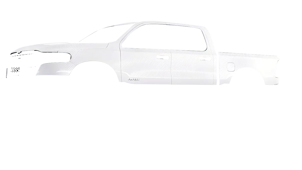 Ram 1500 2025 wrapped in Carbon Fiber White (Avery Dennison SW900-115-X), front three-quarter view