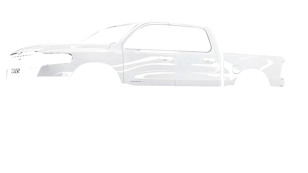 Ram 1500 2025 wrapped in Gloss White (3M G10), front three-quarter view