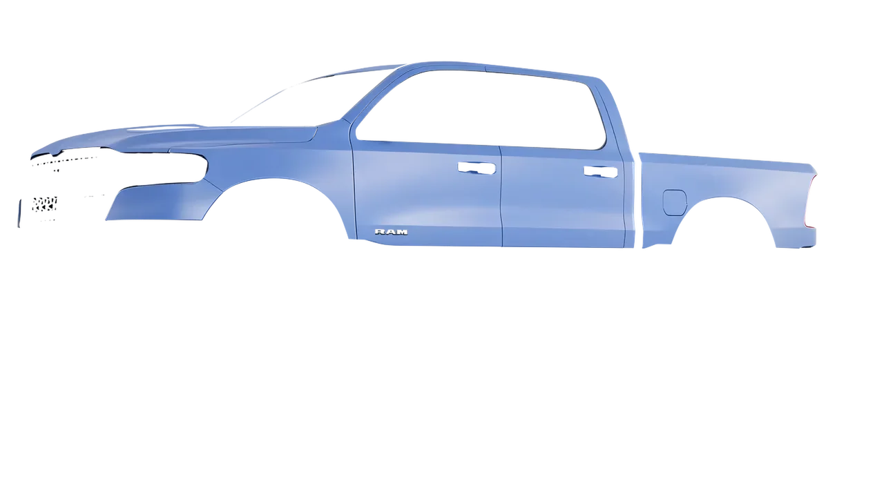 Ram 1500 2025 wrapped in Dreamline Blue (Avery Dennison SW900-616-O), front three-quarter view