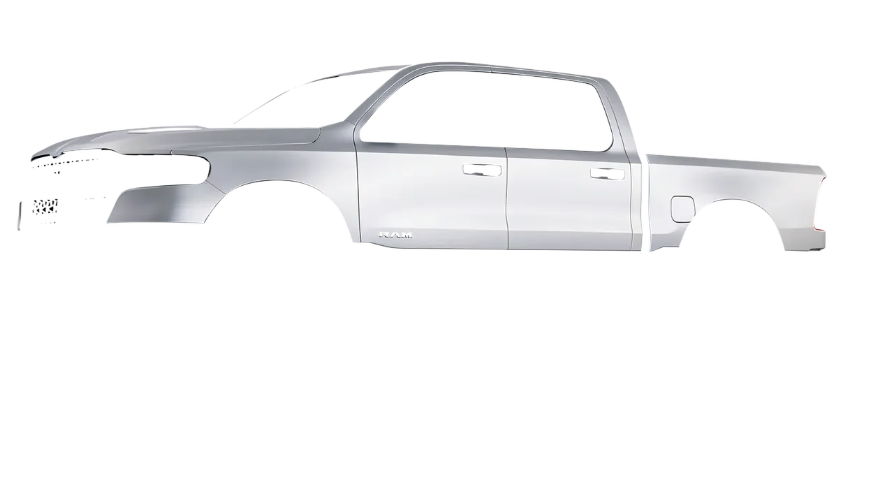 Ram 1500 2025 wrapped in Matte Silver (3M M21), front three-quarter view