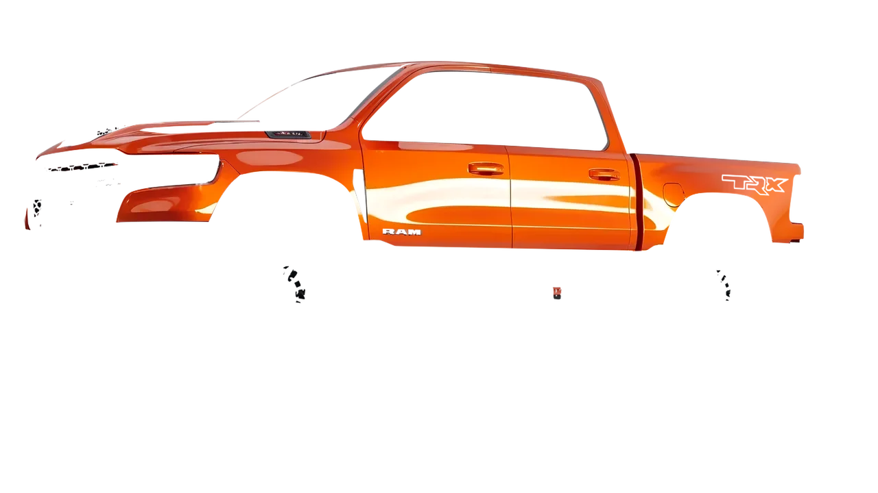 Ram 1500 SRT TRX 2027 wrapped in Fiery Orange (3M G364), front three-quarter view