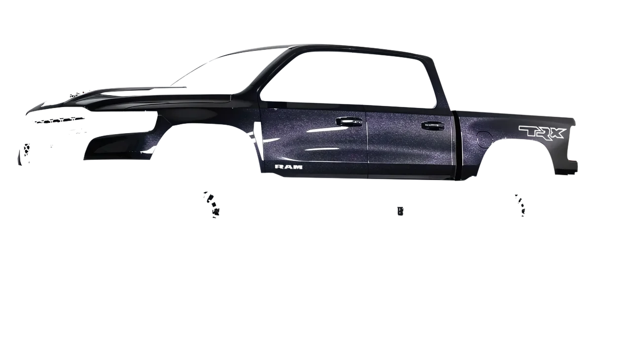 Ram 1500 SRT TRX 2027 wrapped in Mystery Black (Avery Dennison SW900-184-M), front three-quarter view