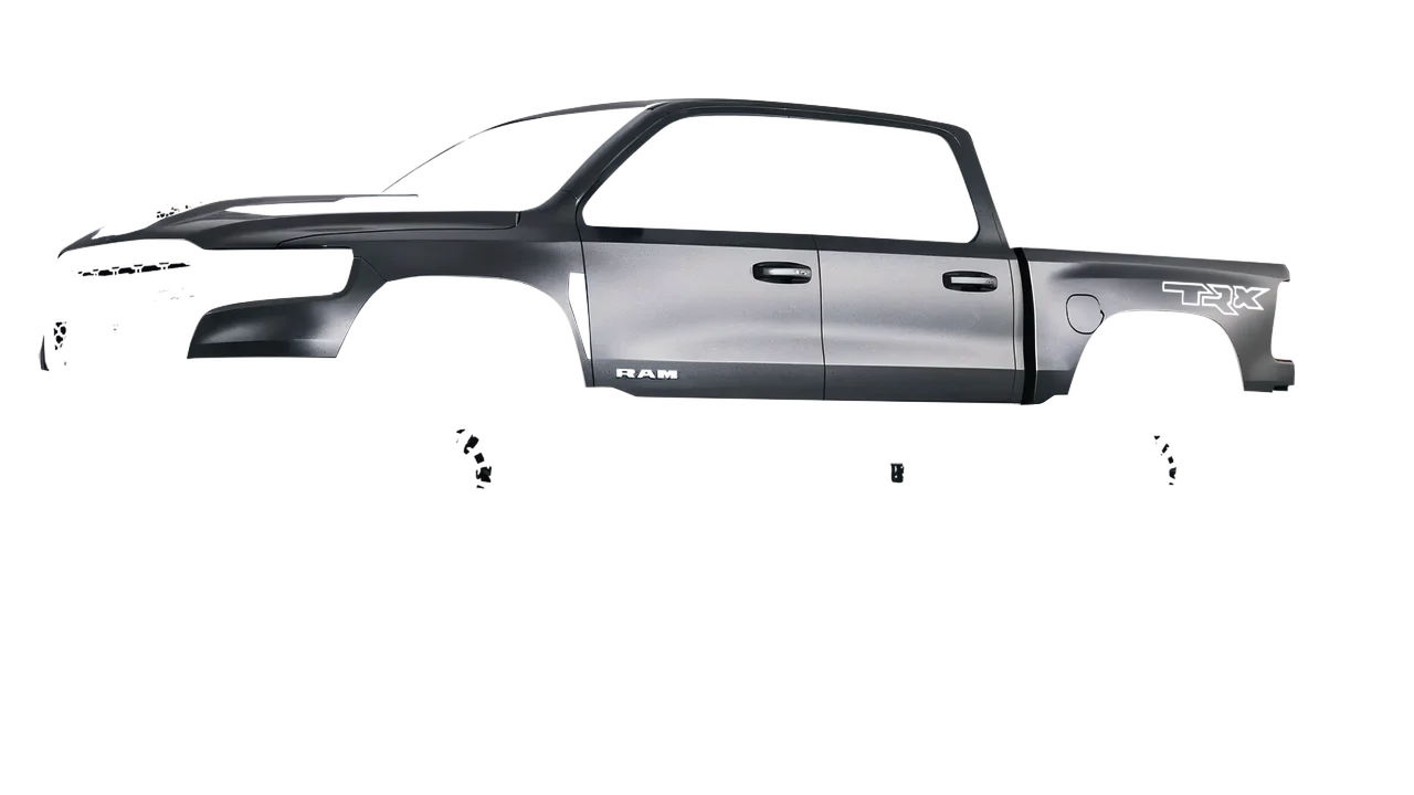 Ram 1500 SRT TRX 2027 wrapped in Black Rock Grey (Avery Dennison SW900-823-M), front three-quarter view