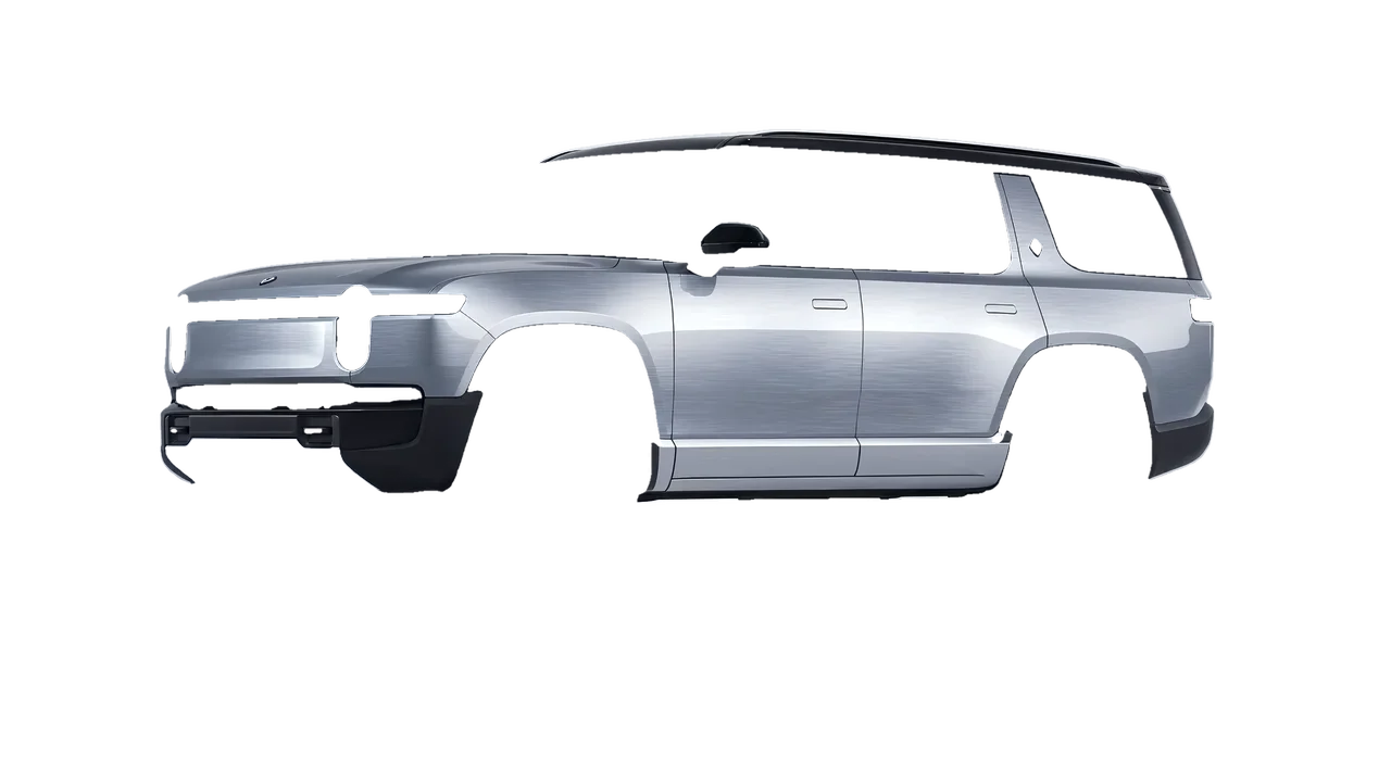 Rivian R1S 2025 wrapped in Brushed Aluminum (Avery Dennison SW900-812-X), front three-quarter view