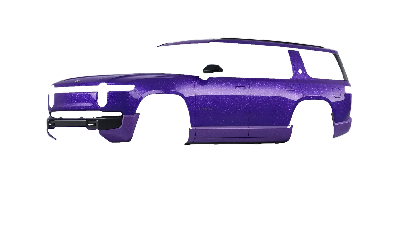 Rivian R1S 2025 wrapped in Purple (Avery Dennison SW900-587-D), front three-quarter view