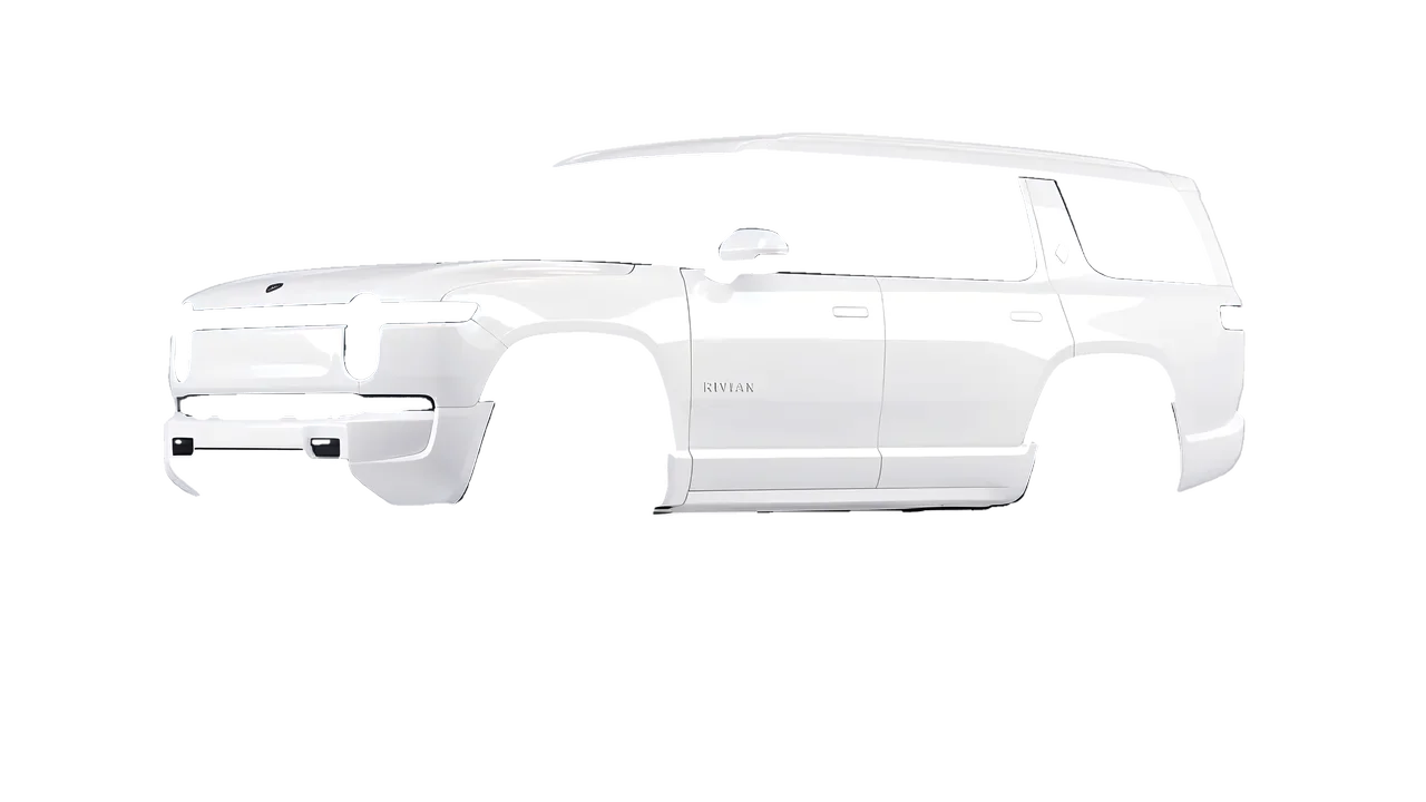 Rivian R1S 2025 wrapped in Gloss White (3M G10), front three-quarter view