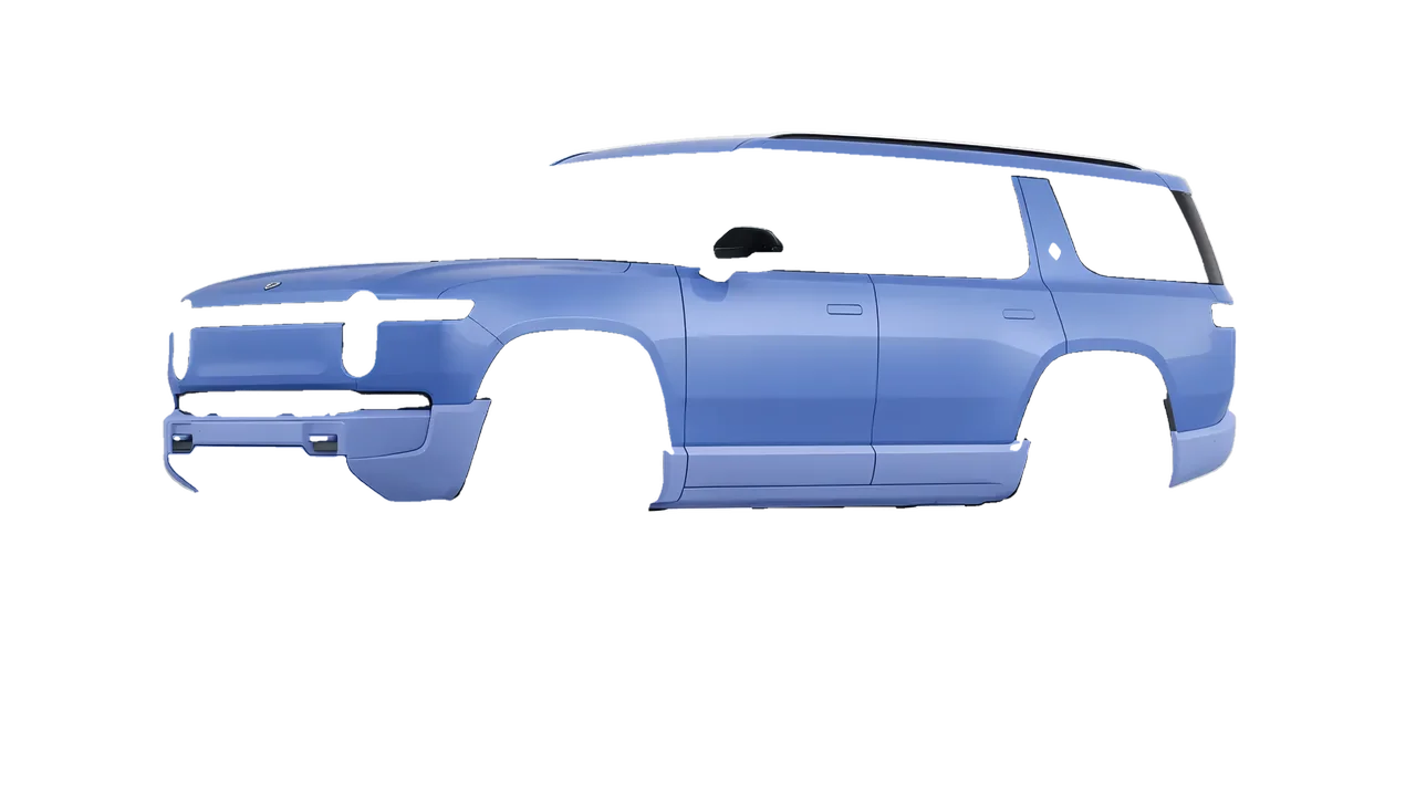Rivian R1S 2025 wrapped in Dreamline Blue (Avery Dennison SW900-616-O), front three-quarter view