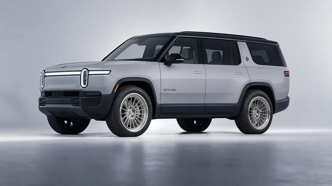 Rivian R1S 2025 on HRE Performance Wheels 309 forged wheels, front three-quarter view